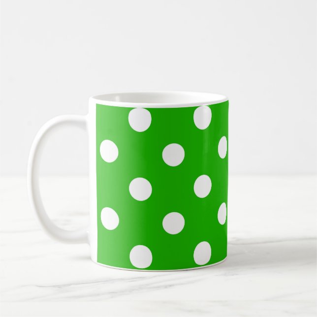 Taza De Café Diseño de puntos verdes de polka blanca (Izquierda)