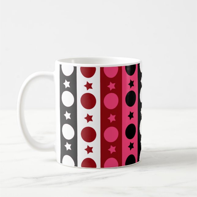 Taza De Café Diseño de rayas de círculo blanco rosado (Izquierda)