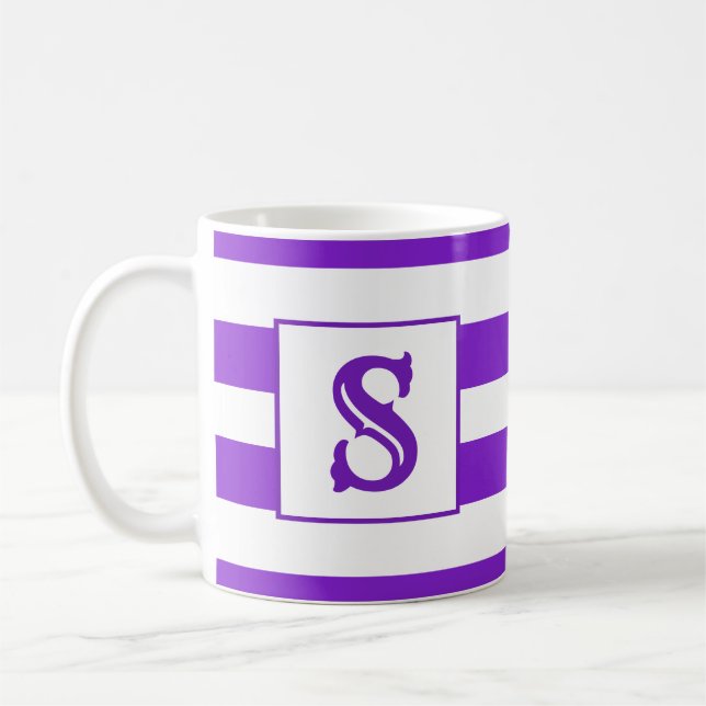 Taza De Café Diseño de rayas moradas simples inicial (Izquierda)