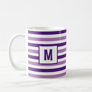 Taza De Café Diseño de rayas moradas y blancas simple inicial
