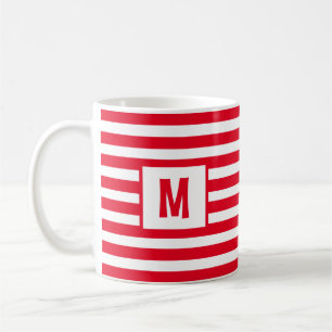 Taza De Café Diseño de rayas rojas y blancas simple inicial