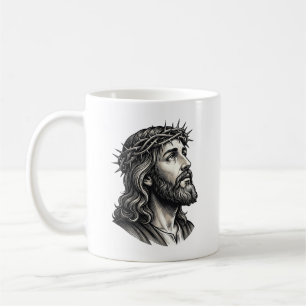 Taza De Café Diseño de retrato de corona de espinas de grabado
