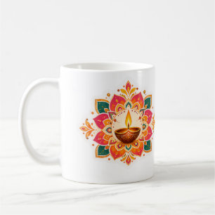 Taza De Café Diseño de saludo de Diwali de Diya Rangoli Colorid