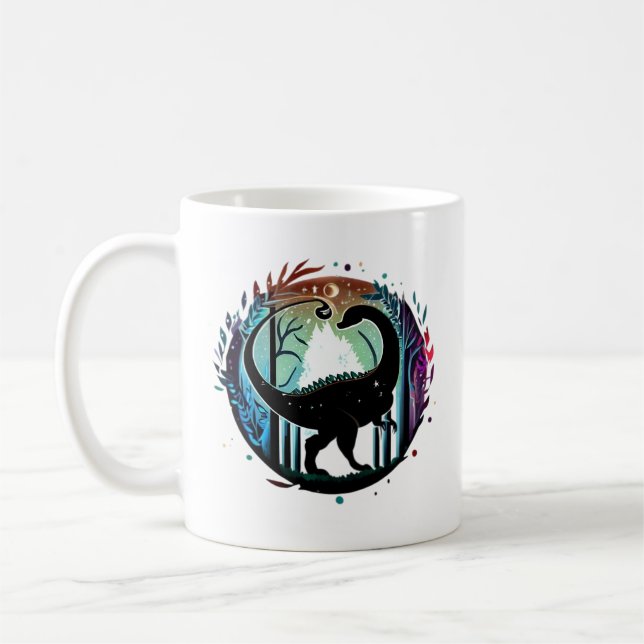 Taza De Café Diseño de silueta de bosque de dinosaurios estegos (Izquierda)