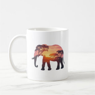 Taza De Café Diseño de silueta de elefante de doble exposición 
