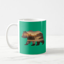 Taza De Café Diseño de silueta de oso con vista al atardecer