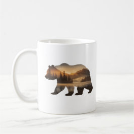 Taza De Café Diseño de silueta de oso con vista al atardecer