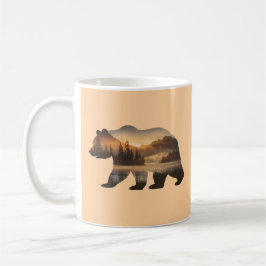 Taza De Café Diseño de silueta de oso con vista al atardecer