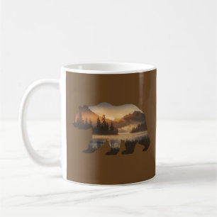 Taza De Café Diseño de silueta de oso con vista al atardecer