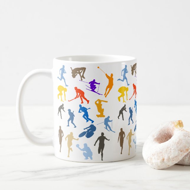 Taza De Café Diseño de silueta temática multideportiva (Con donut)