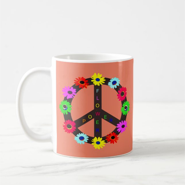 Taza De Café Diseño de símbolos de fuerza de flores y paz (Izquierda)