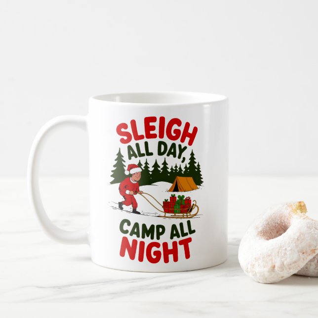 Taza De Café Diseño de Sleigh All Day Camp All Night Navidades (Con donut)