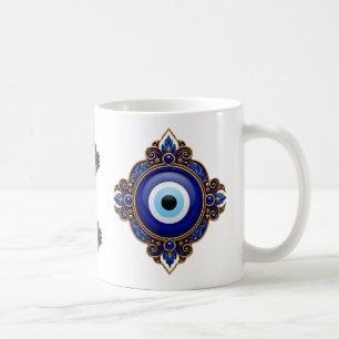 Taza De Café Diseño de sublimación de ojo malo azul ornamentado
