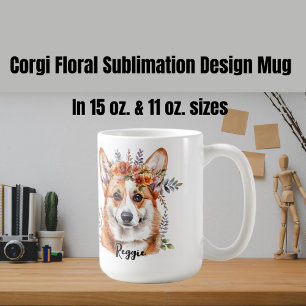 Taza De Café Diseño de sublimación floral de perro de Corgi
