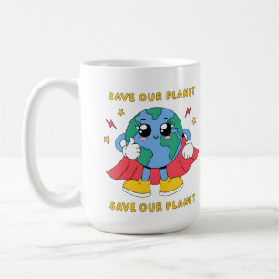 Taza De Café Diseño de Superhéroe Lindo Salvemos Nuestro Planet