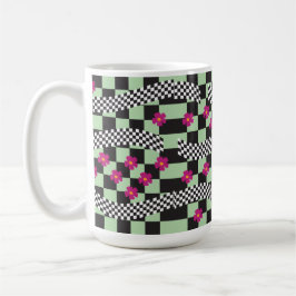 Taza De Café Diseño de tablero de ajedrez retro con flores
