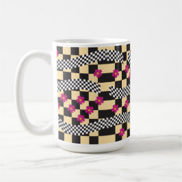 Taza De Café Diseño de tablero de ajedrez retro con flores