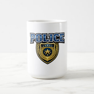 Taza De Café Diseño de texto en negrita de insignia de policía