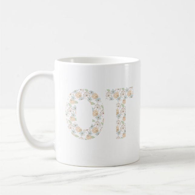 Taza De Café Diseño de texto floral de terapia ocupacional (Izquierda)