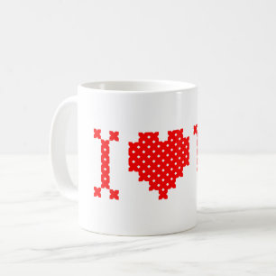 Taza De Café Diseño de Texto Original de Punto de Cruz Rojo TE