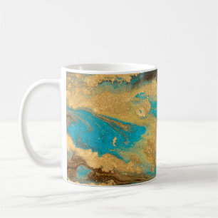Taza De Café Diseño de textura dorada de mármol. Marea azul y d