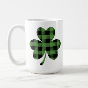 Taza De Café Diseño de trébol de shamrock de cuadros de búfalo
