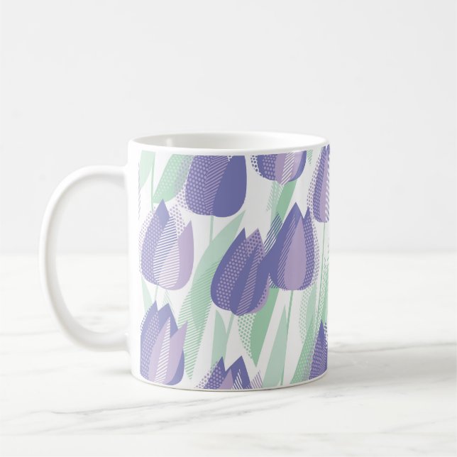 Taza De Café Diseño de tulipanes: floral violeta pálida. (Izquierda)