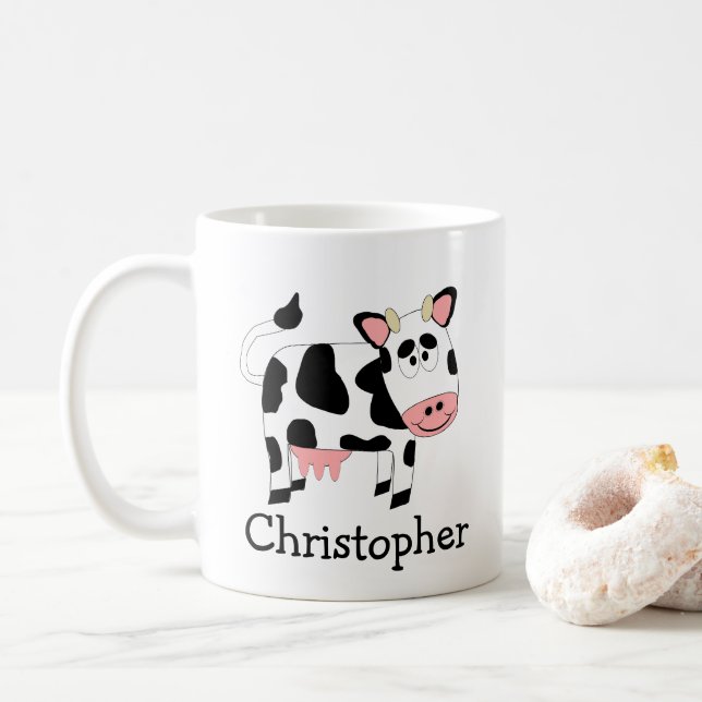 Taza De Café Diseño de vaca personalizado (Con donut)