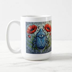 Taza De Café Diseño de vidrio emplomado de escarabajo flor de a