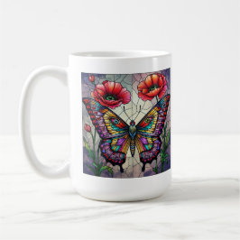 Taza De Café Diseño de vidrio emplomado de mariposa flor de ama