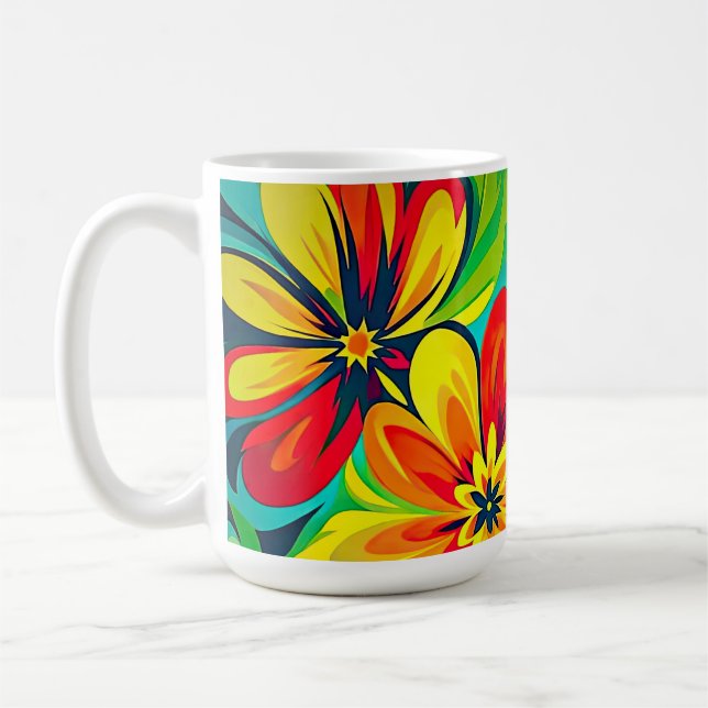 Taza De Café Diseño de Wavy Floral Expressionista (Izquierda)