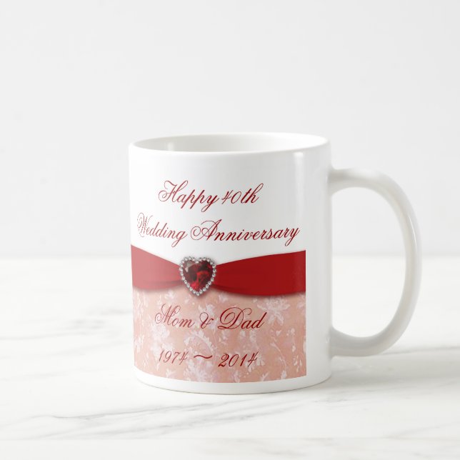 Taza De Café Diseño del aniversario de boda del damasco 40.o (Derecha)