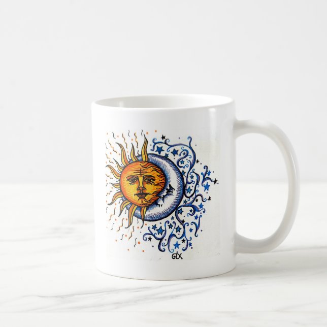 TAZA DE CAFÉ DISEÑO DEL ARTE DE LA LUNA DEL SOL (Derecha)