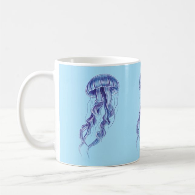 Taza De Café Diseño del ilustracion de la medusa morada (Izquierda)