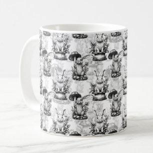 Taza De Café Diseño del patrón de conejo de hongos minimalista