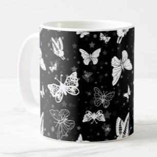 Taza De Café Diseño del patrón de Ilustracion de mariposa blanc