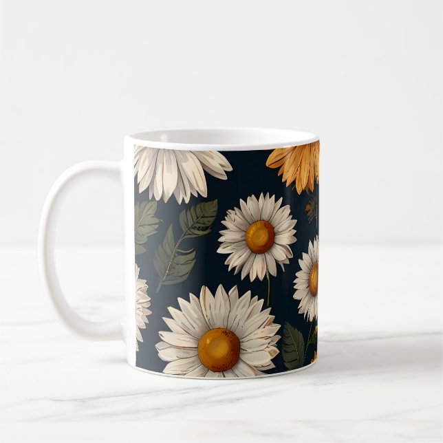 Taza De Café Diseño del patrón de mugs de Daisies (Izquierda)