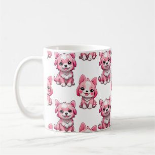 Taza De Café Diseño del patrón de perro de cachorro rosa - blan