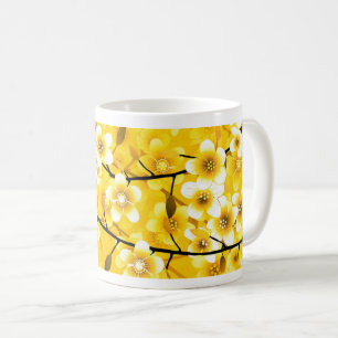 Taza De Café Diseño del patrón floral amarillo brillante