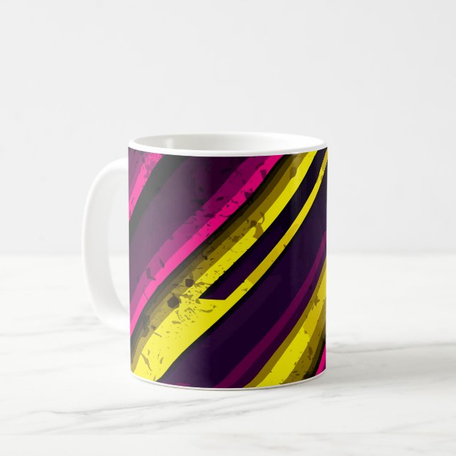 Taza De Café Diseño diagonal grueso amarillo y rosa negrita (Anverso izquierdo)