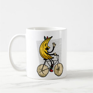 Taza De Café Diseño divertido de banana en bicicleta de dibujos