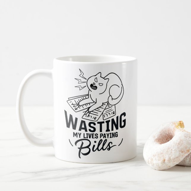 Taza De Café Diseño Divertido de Gato que Derrocha Vidas (Con donut)