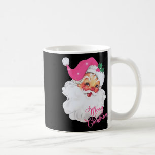 Taza De Café Diseño divertido vintage de Santa Claus rosa Navid