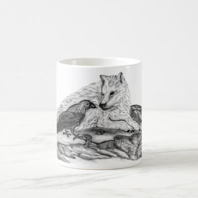 Taza De Café Diseño en blanco y negro de Wolf y Raven (Centro)
