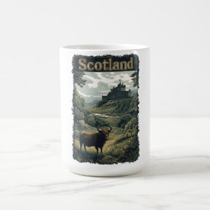 Taza De Café Diseño escocés: Vaca Highland, castillo y paisaje