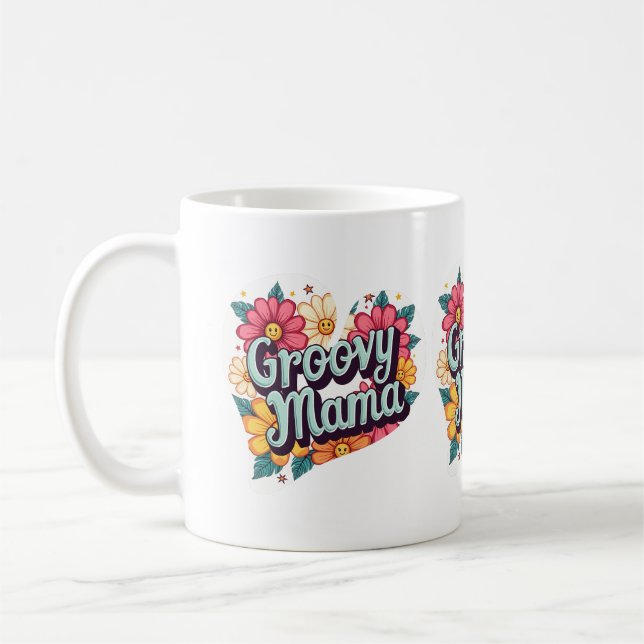 Taza De Café Diseño estético Groovy Mama Retro Floral 70 (Izquierda)