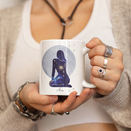 Taza De Café Diseño Femenino de Aries Zodiaco en Azul