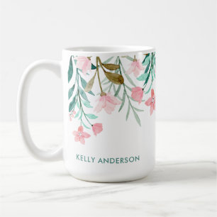 Taza De Café Diseño Floral Acuarela Femenino Monogramado