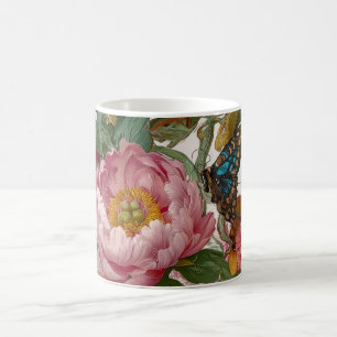 Taza De Café Diseño floral atrevido mariposa y peonías