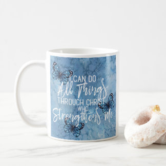 Taza De Café Diseño floral azul del 4:13 de los filipenses